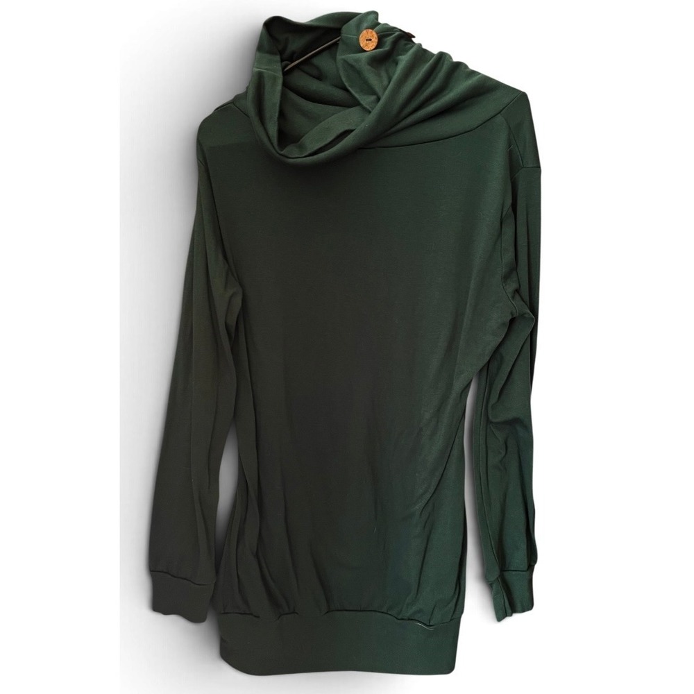 Levaca Forest Green Cowl Neck Tunic Top Wooden Buttons Pockets Women's L - Picture 5 of 7